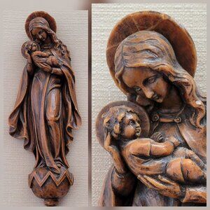 Vintage German Madonna & Child Wall Plaque Wax Art Wachskunst Matheis